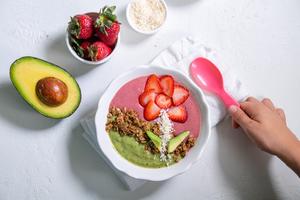 Colorful Banana, Strawberry, and Avocado Smoothie Bowl