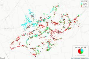 Map of well arsenic levels in Araihazar, Bangladesh, and cumulative chronic disease deaths in study participants (2000–2022)