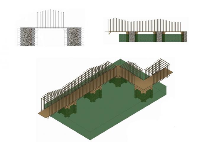 Plan Of Pedestrian Bridges Of The Wooden Composite