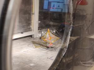 Scaled prototype Tumbleweed Rover in the wind tunnel at Aarhus.