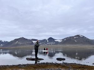 Sampling of cores from a small boat