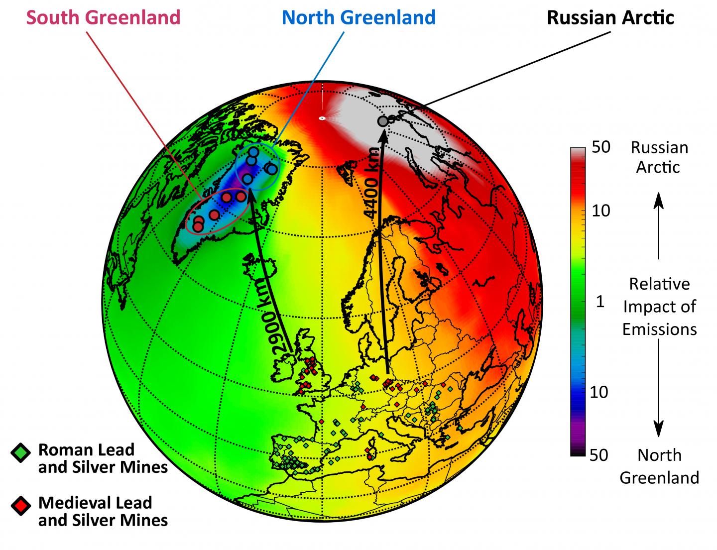 Locations of 13 Arctic Ice-Core Drilling Sites, as Well as Ancient and Medieval Lead/silver Mines