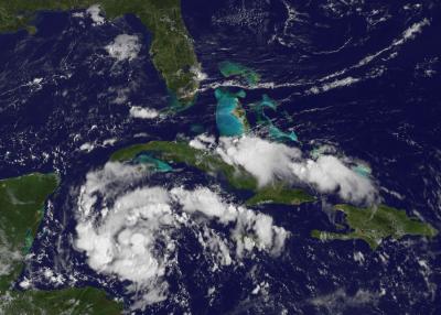 GOES-13 Image of System 92L in the Caribbean
