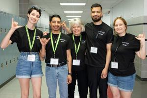 UTA UTeach graduates Lauren Adams, Jaime Govea, Victor Cervantes and Amanda Benson with Dr. Matsler, center