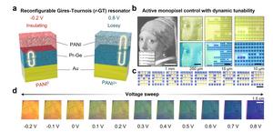 Figure | Electrically reconfigurable Gires–Tournois resonator for active colour modulation with addressable reflective monopixel array