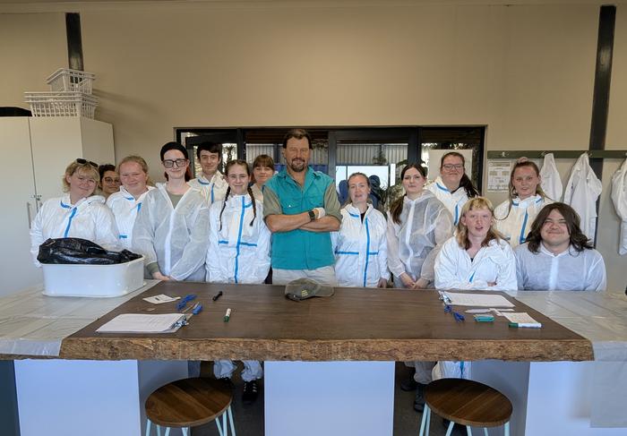 University of Staffordshire students in the lab with Dr Greg Simpson from the Wildlife Forensic Academy in South Africa