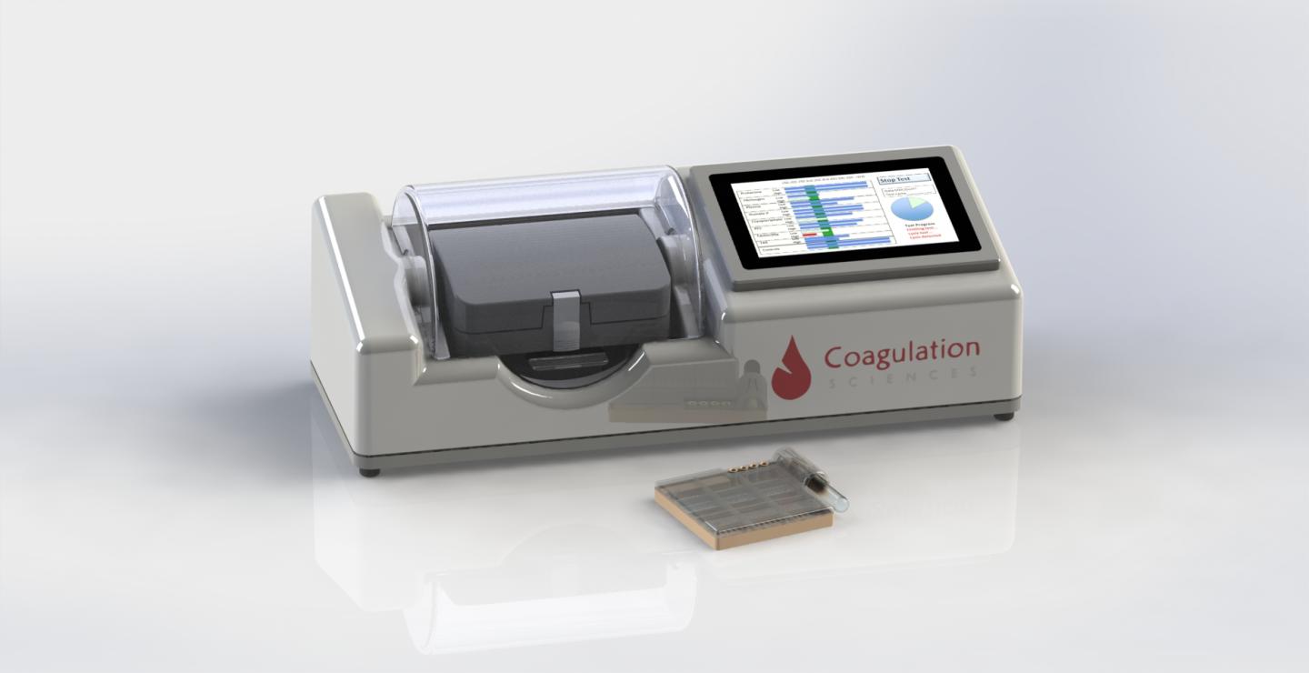 Coagulation Sciences' Multiple Coagulation Test SystemTM (MCTS) with Cartridge.