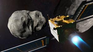 An artwork of NASA’s DART mission.