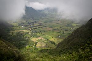 Small-scale agriculture within the crater of Pululahua volcano in the Pululahua geobotanical reserve, Ecuador