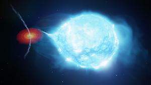 The strong stellar wind from the supergiant star pushes the jets launched by the black hole away from the star