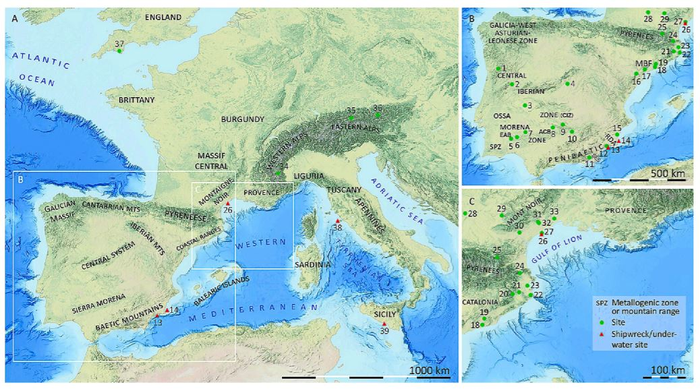Maps showing metal trade routes and origins
