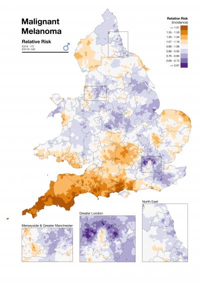 Map Showing Relative Risk of Malignant Melanoma