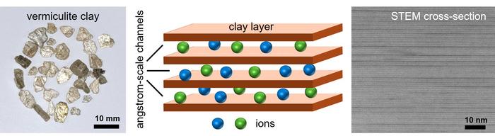 Angstrom-scale ion channels in vermiculite clay