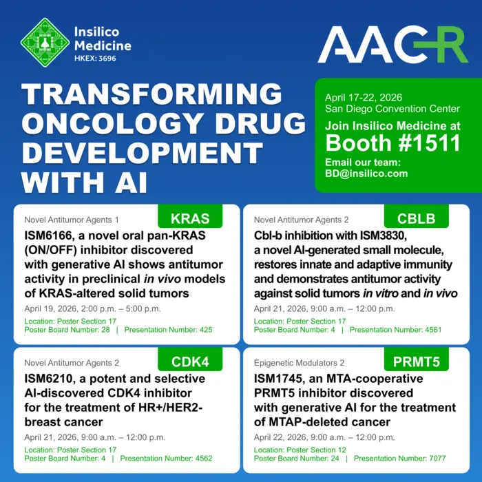visit the Insilico team at Booth #1511 in the exhibit hall to explore our latest data and discuss potential collaborations