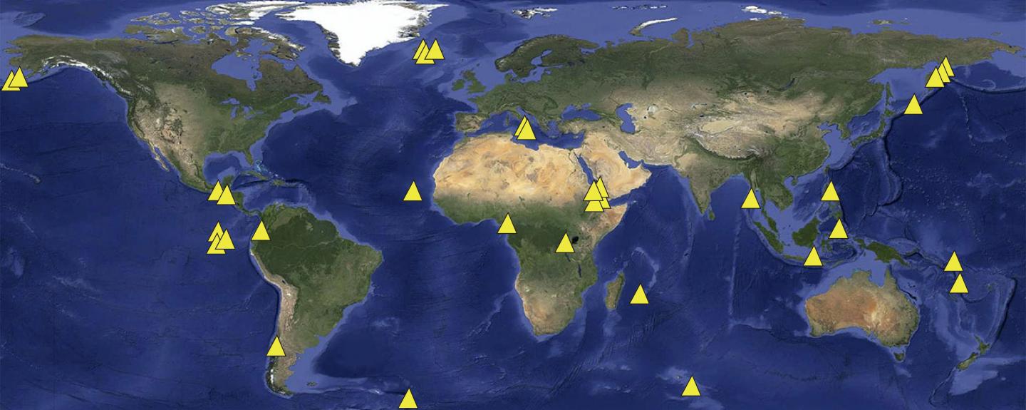 Map of Volcanoes Included in Study