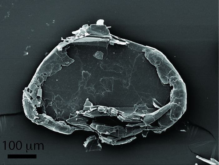 Scanning electron microscopy image showing splitting of material