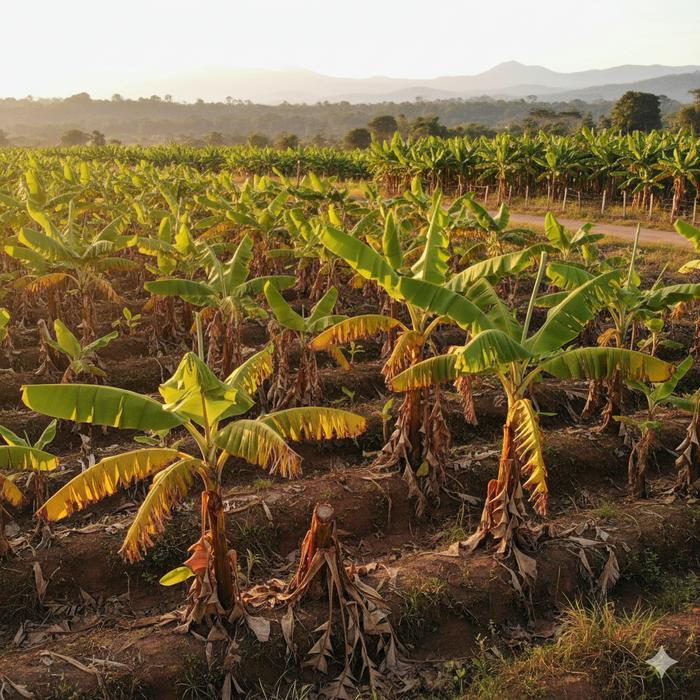 Fusarium wilt (Fusarium oxysporum f.sp. cubense) affecting Banana Plantations