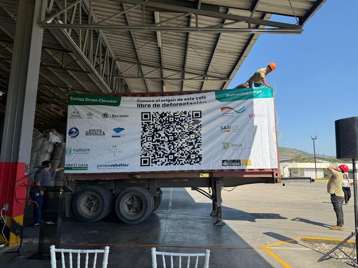 Coffee shipment-container with banner