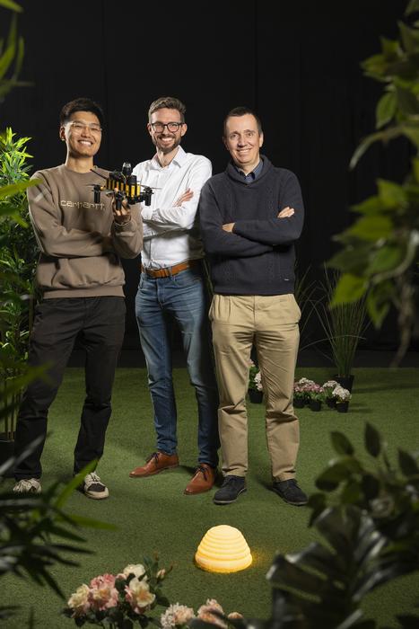 Researchers working at Delft University of Technology with the Bee-Nav drone