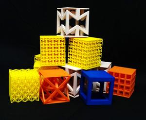 Examples of 3D printed metamaterial blocks with different unit cells