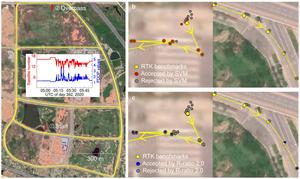 Trajectories of the vehicle-borne experiment on Google earth.