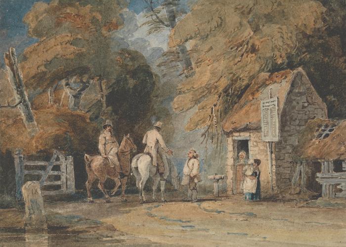 Riders at a country toll house