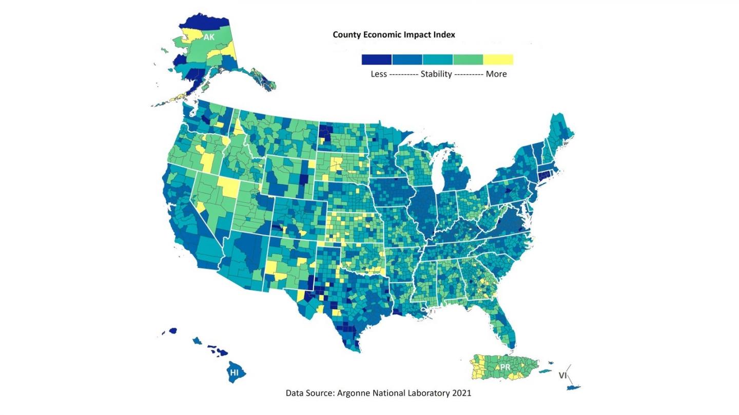 U.S. map showing adversely affected local economies
