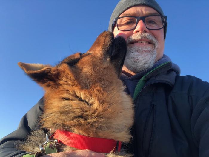 Greg Pietsch with his dog, Utqi.
