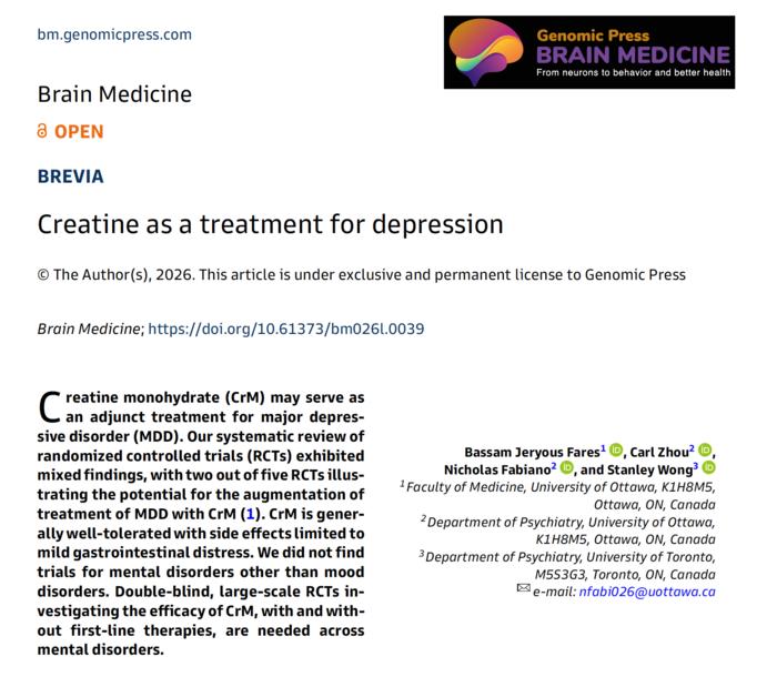 Creatine as a treatment for depression