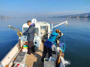 Water sampling on Lake Zurich