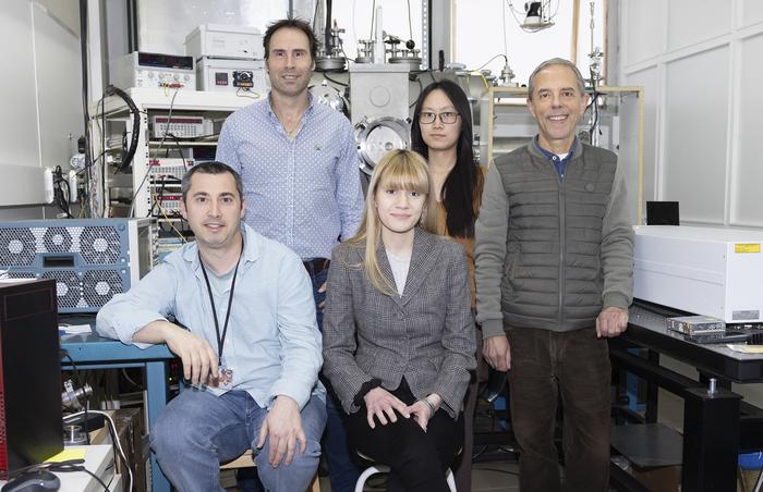 From left to right:Aran Insausti, Emilio J. Cocinero, Andrea Vázquez, Jiarui Ma, and Francisco J. Basterretxea, members of the Spectroscopy Group at the University of the Basque Country (EHU) and the Biofisika Institute (GS2M), microwave section