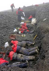 Fossil bonebed excavation on Svalbard