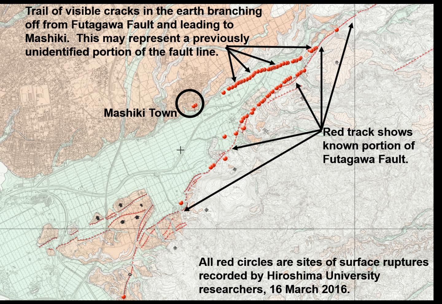 Map of Futagawa Fault, Kumamoto Prefecture, Japan