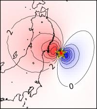 Map of Change in Gravity during Earthquake