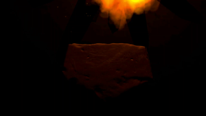 A virtual reality simulation showing what a Palaeolithic plaquette looks like under the flickering light of a fire.