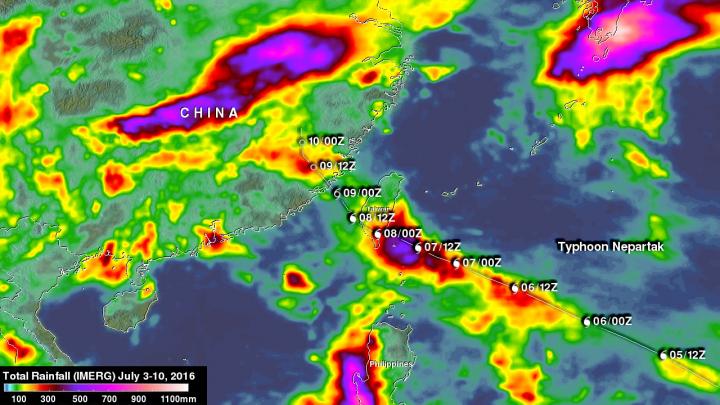 IMERG Image of Rainfall Totals over China and Japan