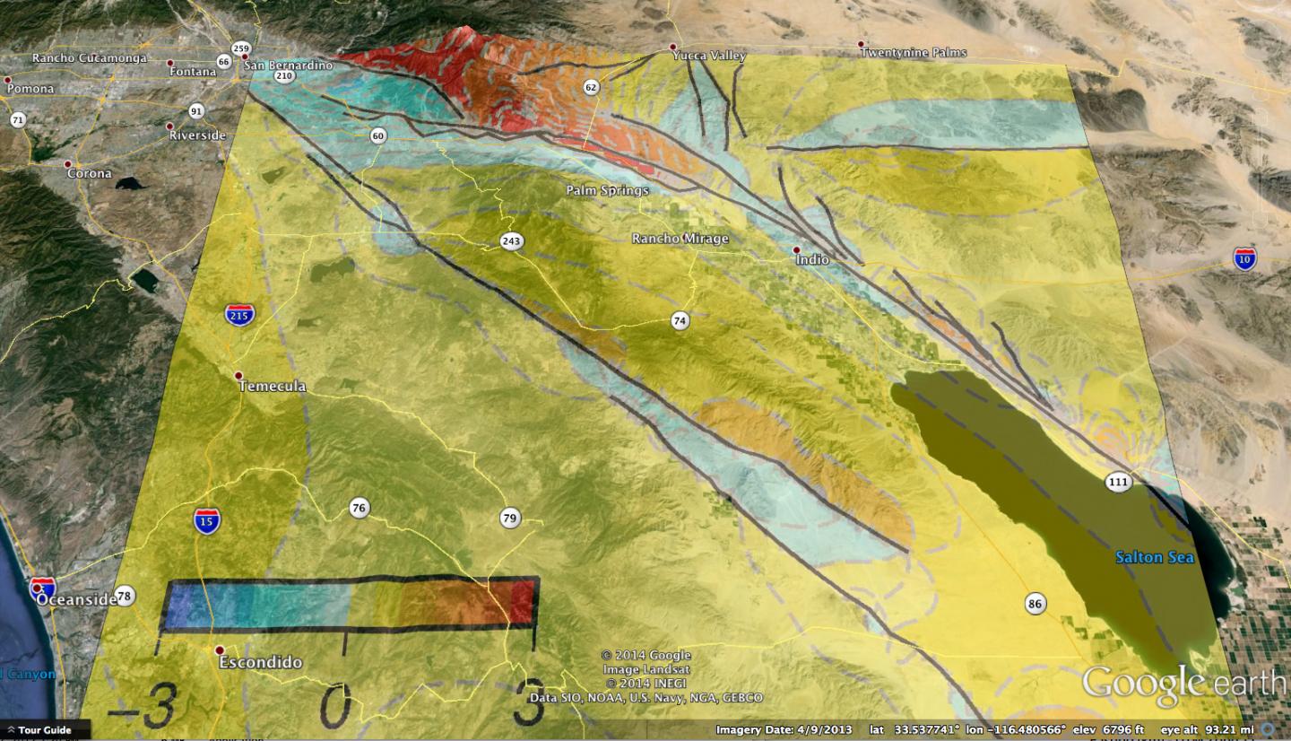 Uplift Map from the UMass Amherst 3-D Model Overlain on Google Earth