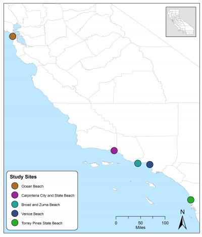 Map of Study Sites in Study Examining Impact of Sea Level Rise on California
