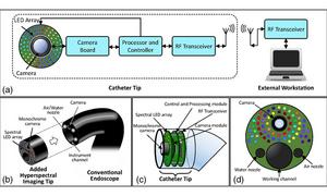 The proposed hyperspectral endoscopic imaging system includes a spectral LED array in the catheter tip.
