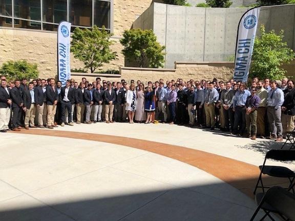 Members of Sigma Chi Fraternity at the Sigma Chi Friendship Garden at Huntsman Cancer Institute in Salt Lake City, Utah
