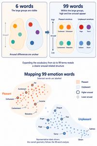 Expanding the vocabulary from six to 99 terms reveals a clearer arousal-related structure