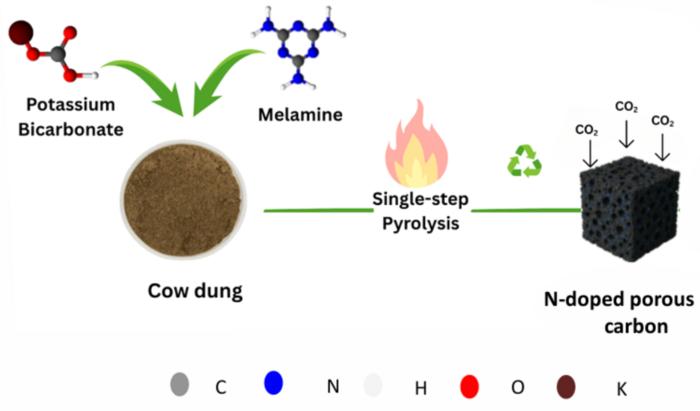 A pictorial representation of the nitrogen-doped porous carbon production process