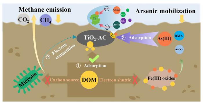 Titanium dioxide-loaded biochar composite simultaneously reduces arsenic mobilization and methane emissions in flooded paddy soils