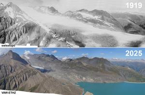 Gries Glacier, Canton Valais, Switzerland - retreat comparison 1919 and 2025