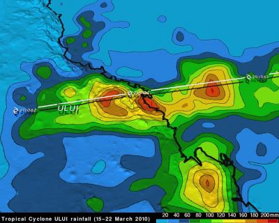 TRMM Map of Cyclone Ului's Rainfall in Queensland
