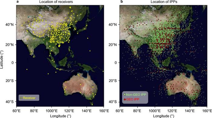 The geographic distribution of a GNSS Receivers and b IPPs