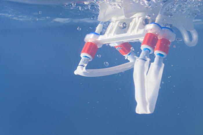The robot takes a synchronized swim