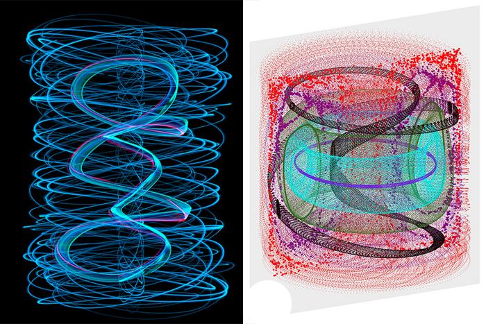 Artwork motivated by the study and confined trajectories of fluid particles