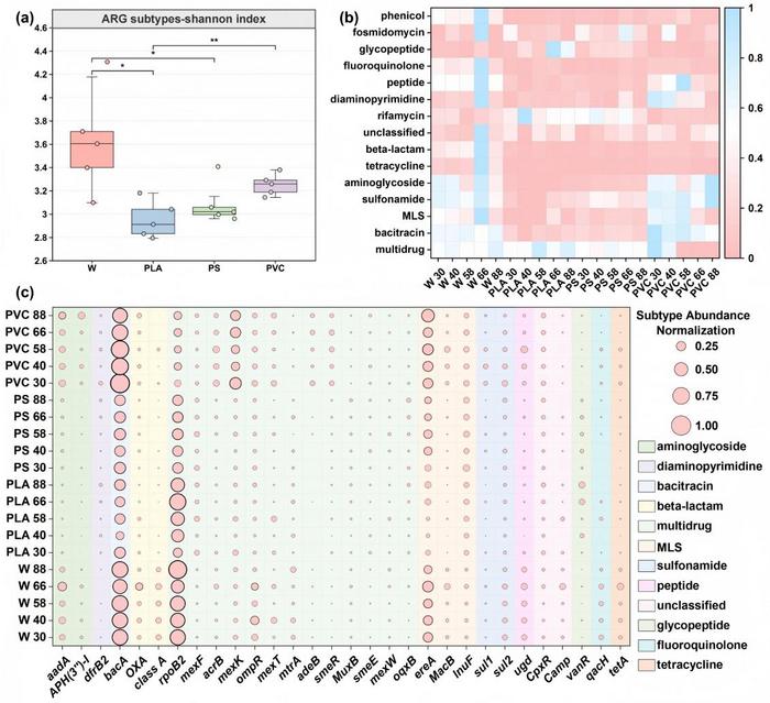 Figure 3. Dynamics of antibiotic resistance genes (ARGs) reveal distinct risk profiles for different plastic types.