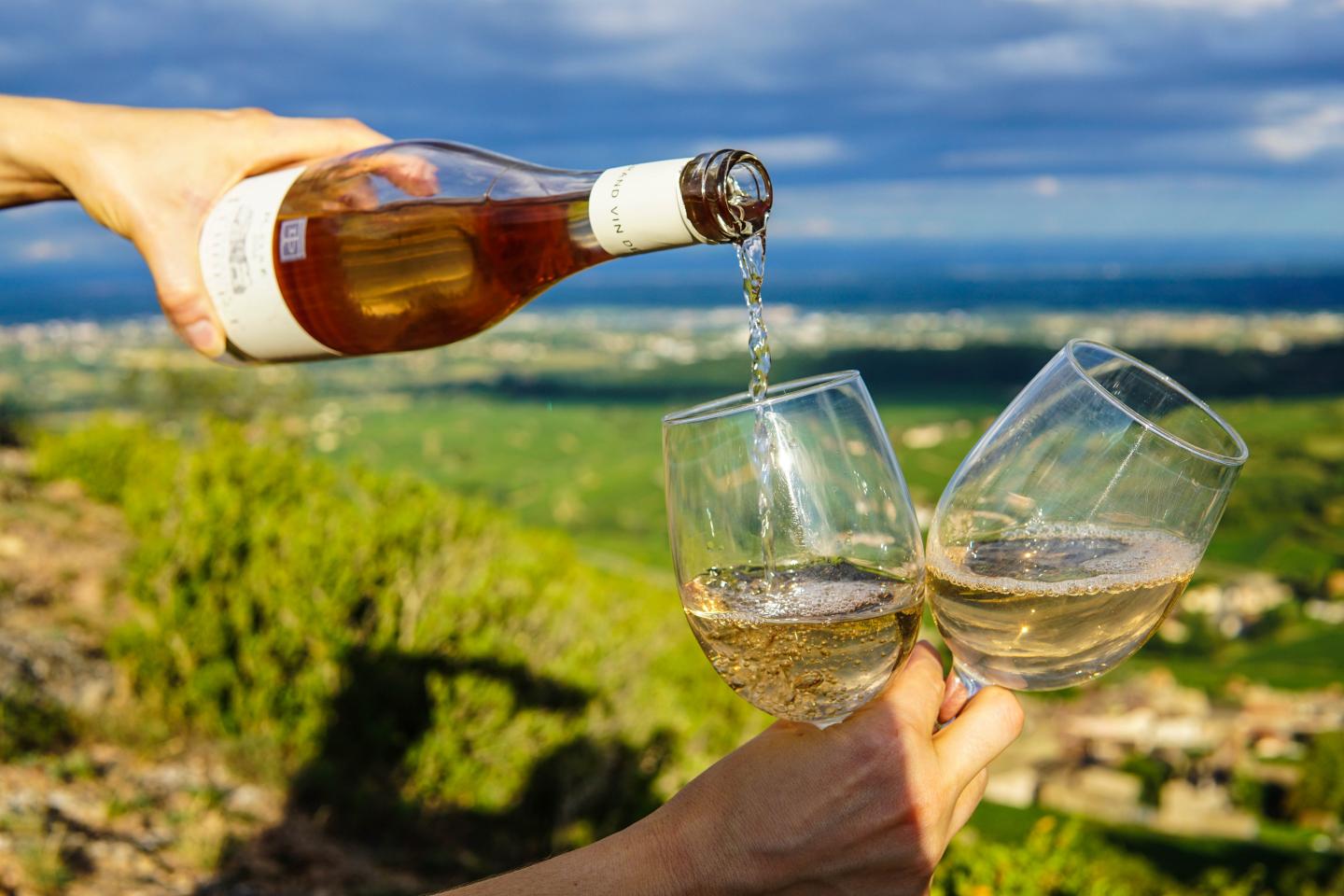 Pouring Two Glasses of Wine